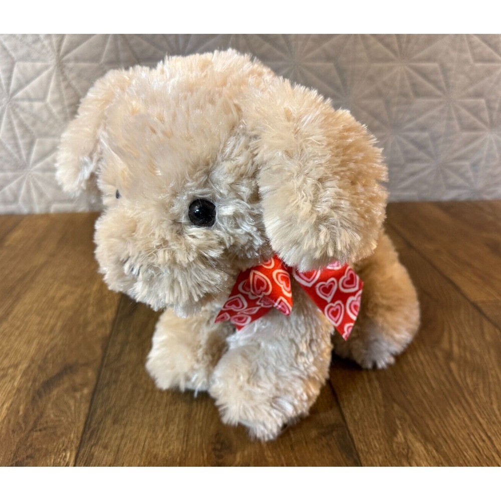 Walmart Tan Beige Puppy Labradoodle Dog Heart Bow Plush Stuffed Animal Toy Brown